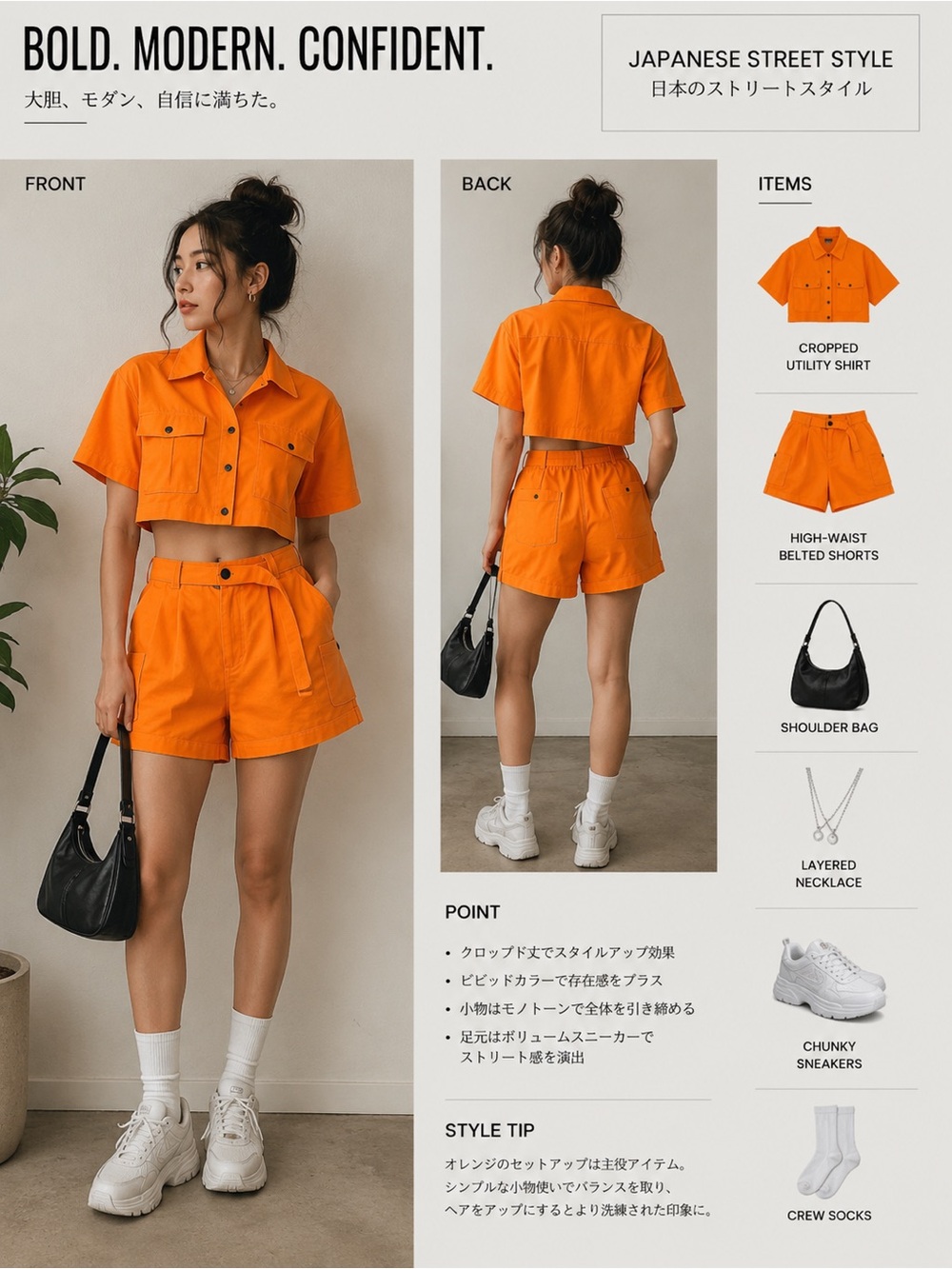 like an angel Bright Orange Cropped Utility Shirt & High-Waist Shorts Set